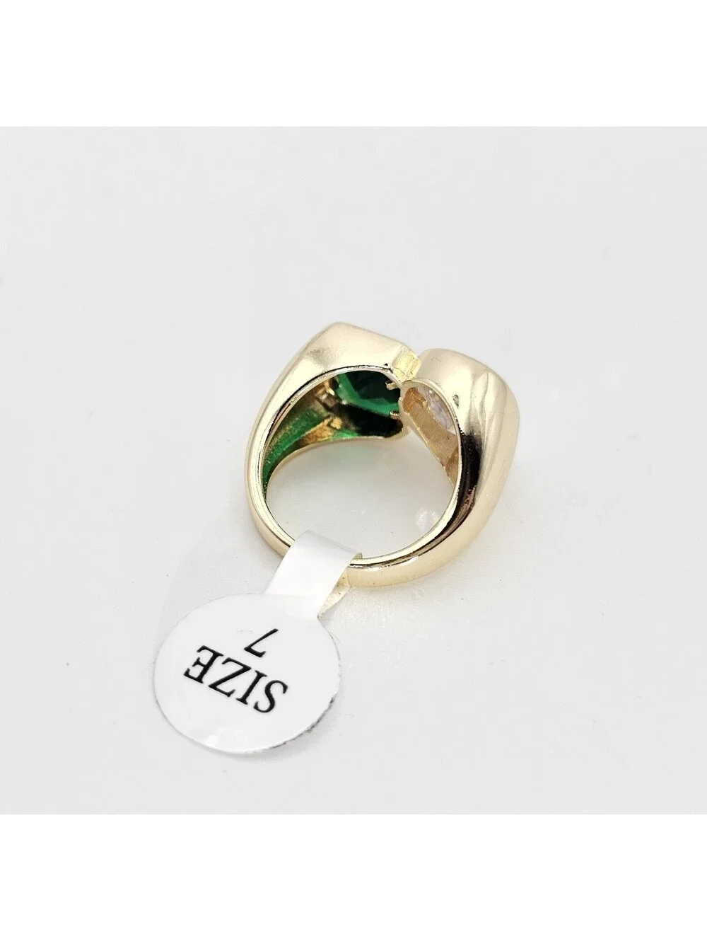 Emerald Green & Pear CZ Statement Ring Size 7 14K Gold Plated Chunky Pinky Ring